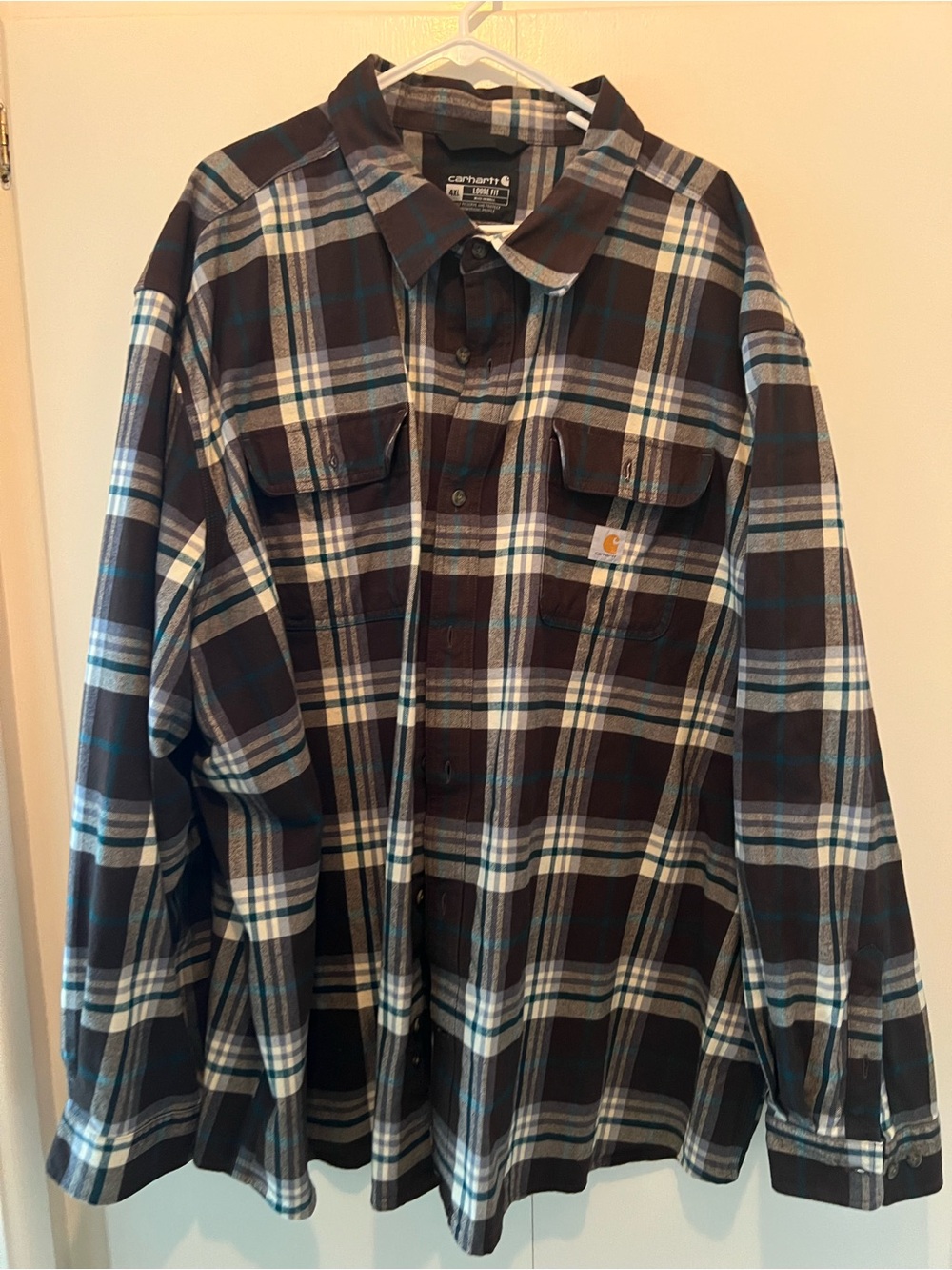 Carhartt Plaid Work Shirt in Brown, Teal & Cream